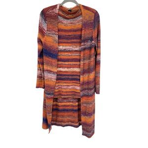 Chico’s Black Label Linen Stripe Boho Artsy Layered Duster Tank Cardigan 2 Piece